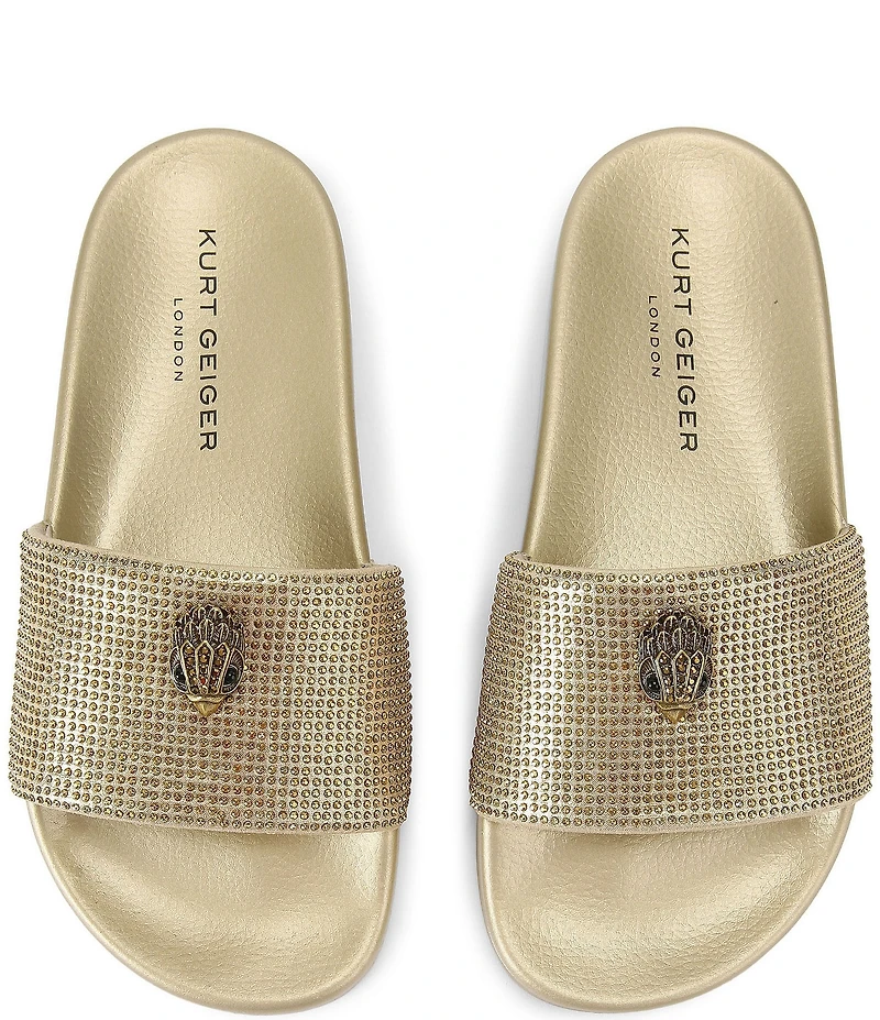 Kurt Geiger London Meena Metallic Rhinestone Embellished Logo Ornament Pool Slides