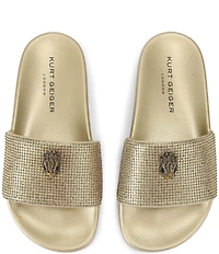 Kurt Geiger London Meena Metallic Rhinestone Embellished Logo Ornament Pool Slides