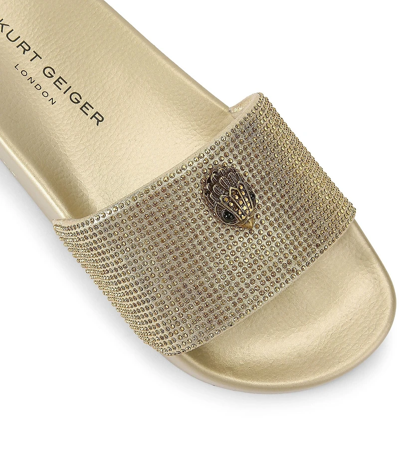 Kurt Geiger London Meena Metallic Rhinestone Embellished Logo Ornament Pool Slides