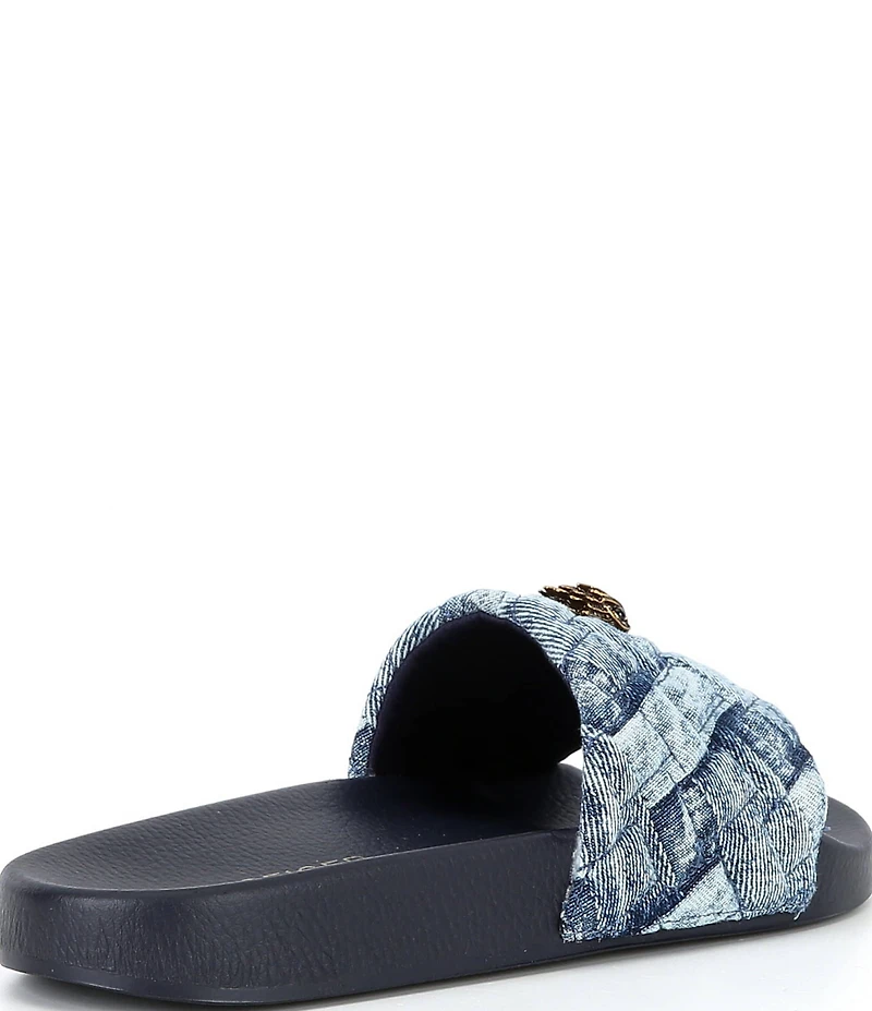 Kurt Geiger London Meena Quilted Denim Patchwork Logo Ornament Pool Slide Sandals