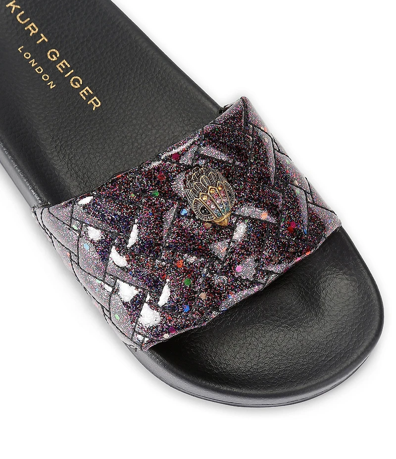 Kurt Geiger London Meena Glitter Eagle Logo Ornament Pool Slide Sandals