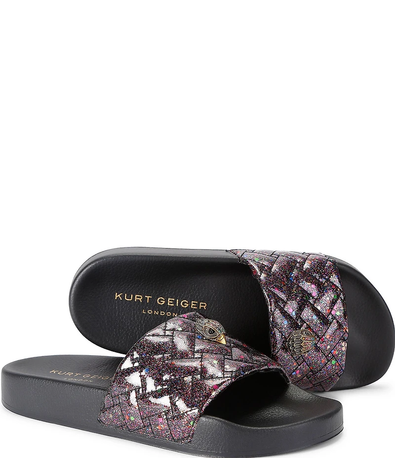 Kurt Geiger London Meena Glitter Eagle Logo Ornament Pool Slide Sandals
