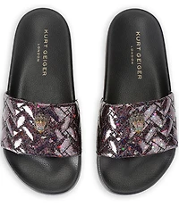 Kurt Geiger London Meena Glitter Eagle Logo Ornament Pool Slide Sandals
