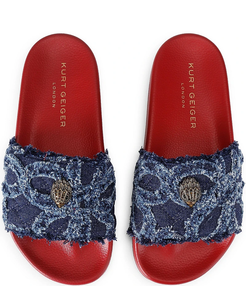 Kurt Geiger London Meena Logo Denim Floral Eagle Pool Slide Sandals
