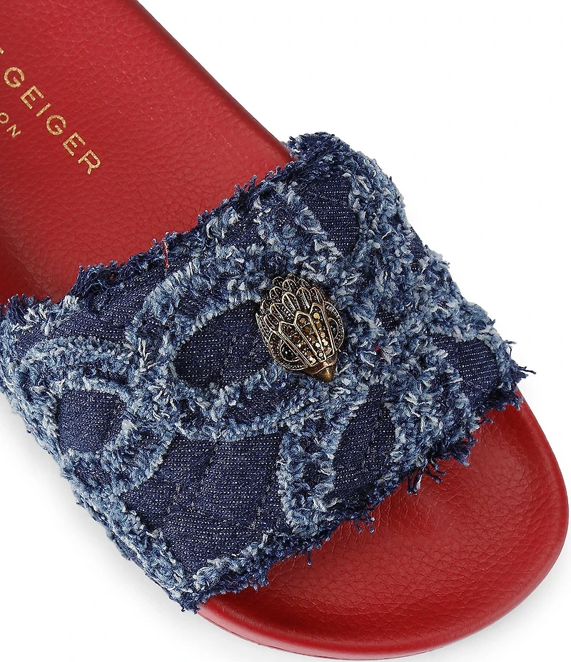Kurt Geiger London Meena Logo Denim Floral Eagle Pool Slide Sandals