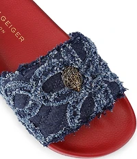Kurt Geiger London Meena Logo Denim Floral Eagle Pool Slide Sandals