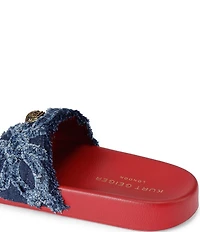 Kurt Geiger London Meena Logo Denim Floral Eagle Pool Slide Sandals