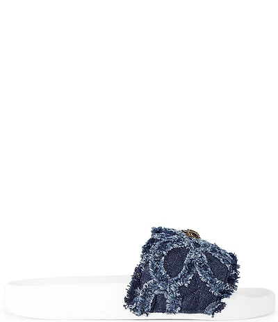Kurt Geiger London Meena Logo Denim Floral Eagle Pool Slide Sandals