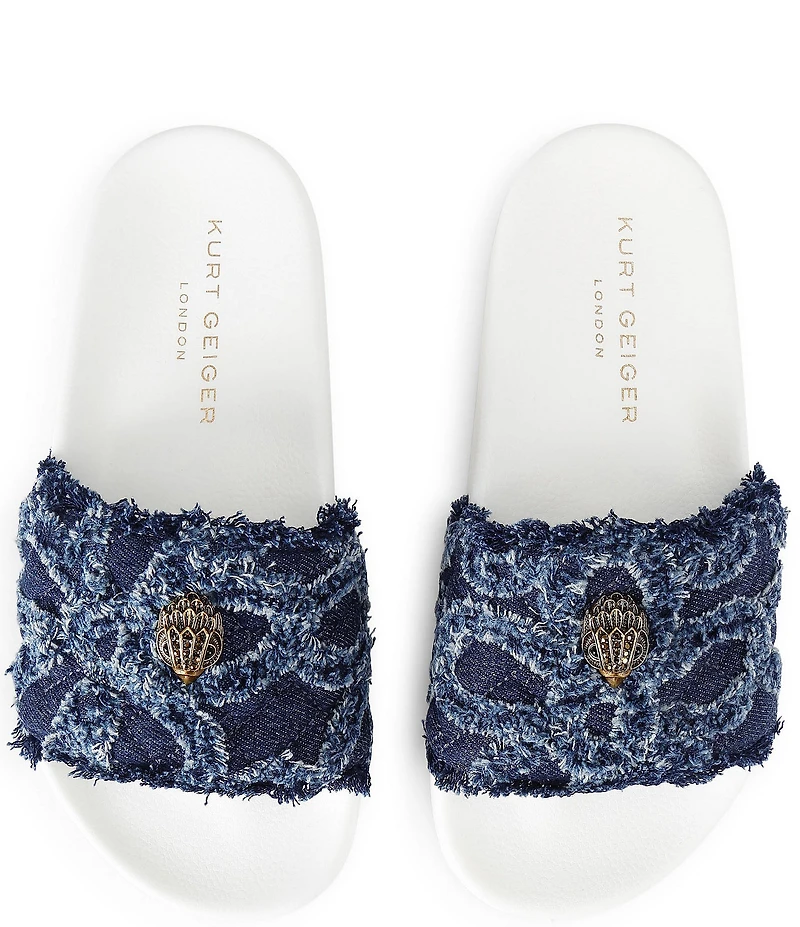 Kurt Geiger London Meena Logo Denim Floral Eagle Pool Slide Sandals