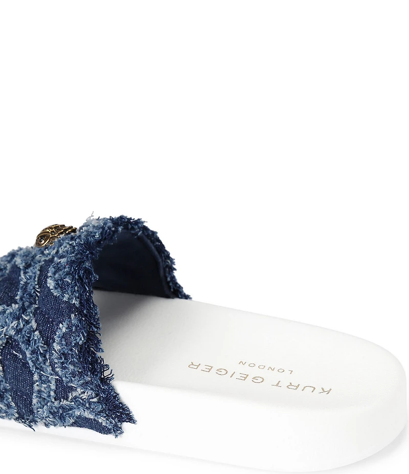 Kurt Geiger London Meena Logo Denim Floral Eagle Pool Slide Sandals