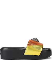 Kurt Geiger London Meena Metallic Rainbow Logo Ornament Platform Pool Slide Sandals