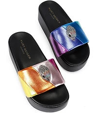 Kurt Geiger London Meena Metallic Rainbow Logo Ornament Platform Pool Slide Sandals
