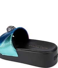 Kurt Geiger London Meena Metallic Rainbow Logo Ornament Platform Pool Slide Sandals