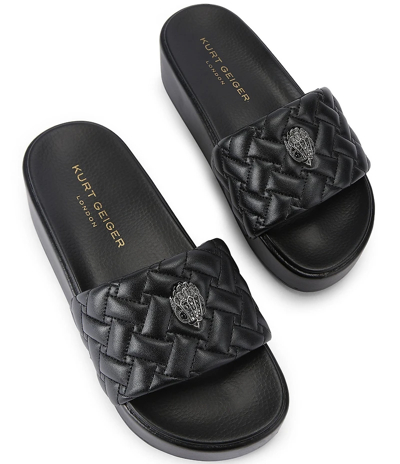 Kurt Geiger London Meena Quilted Logo Eagle Ornament Platform Slides