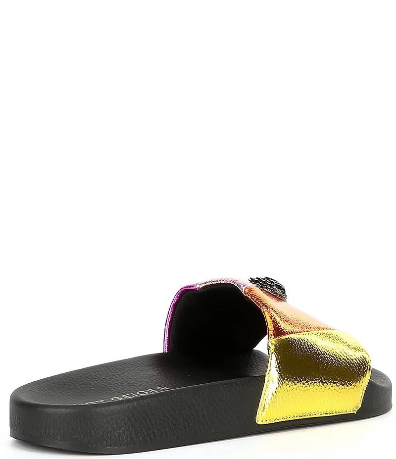 Kurt Geiger London Meena Striped Quilted Metallic Rainbow Logo Ornament Pool Slides
