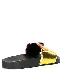 Kurt Geiger London Meena Striped Quilted Metallic Rainbow Logo Ornament Pool Slides