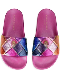Kurt Geiger London Meena Quilted Metallic Rainbow Logo Ornament Pool Slide Sandals