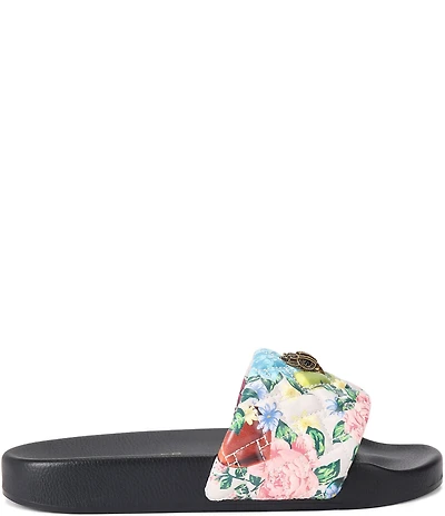 Kurt Geiger London Meena Rhinestone Embellished Logo Floral Eagle Pool Slide Sandals