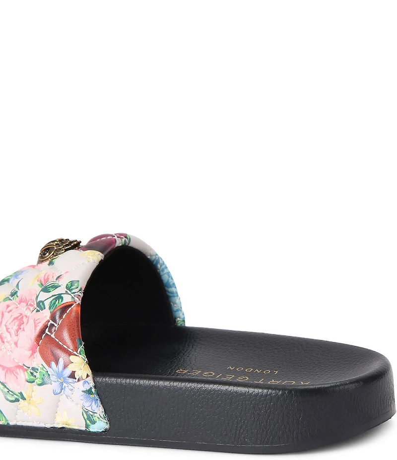 Kurt Geiger London Meena Rhinestone Embellished Logo Floral Eagle Pool Slide Sandals