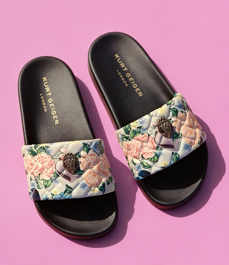 Kurt Geiger London Meena Rhinestone Embellished Logo Floral Eagle Pool Slide Sandals