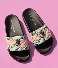 Kurt Geiger London Meena Rhinestone Embellished Logo Floral Eagle Pool Slide Sandals