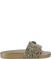 Kurt Geiger London Meena Rhinestone Embellished Logo Ornament Eagle Pool Slide Sandals