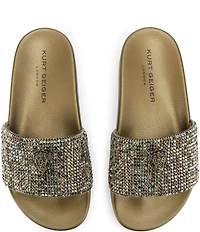 Kurt Geiger London Meena Rhinestone Embellished Logo Ornament Eagle Pool Slide Sandals