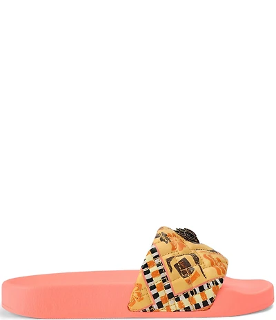 Kurt Geiger London Meena Stamp Print Quilted Logo Pool Slide Sandals