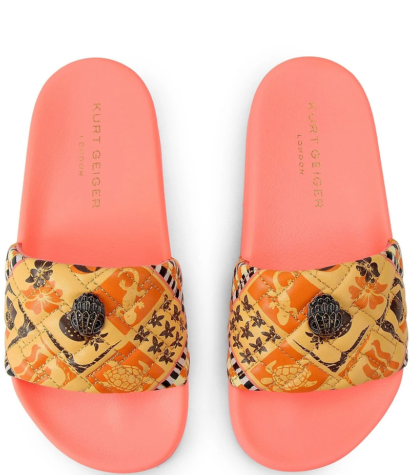 Kurt Geiger London Meena Stamp Print Quilted Logo Pool Slide Sandals