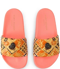 Kurt Geiger London Meena Stamp Print Quilted Logo Pool Slide Sandals