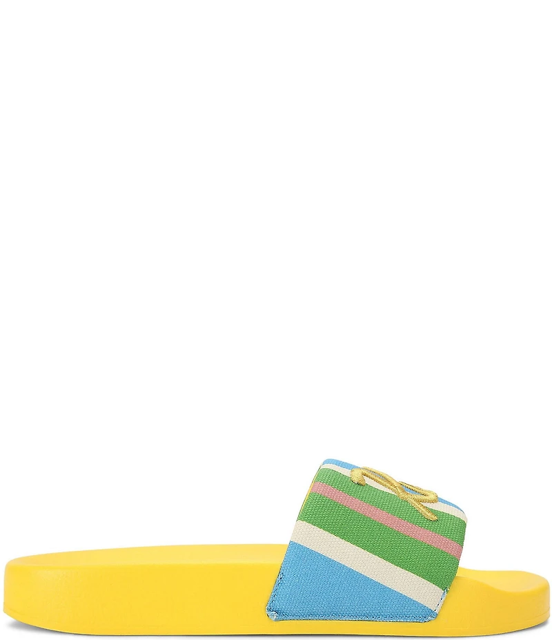 Kurt Geiger London Meena Kurt's Cabana Striped Canvas Embroidered Logo Pool Slide Sandals