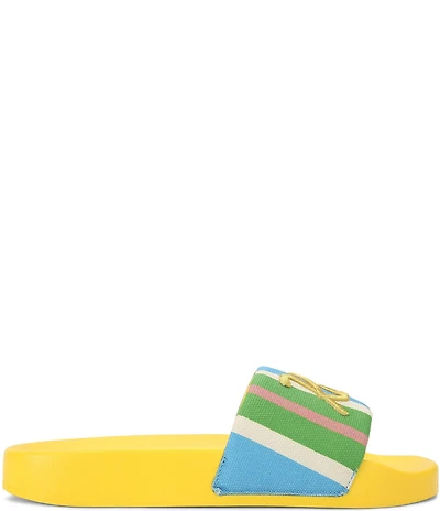Kurt Geiger London Meena Kurt's Cabana Striped Canvas Embroidered Logo Pool Slide Sandals