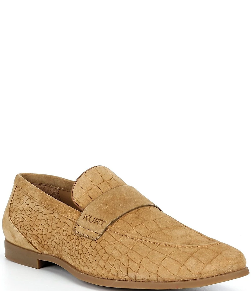 Kurt Geiger London Men's Aldgate Flex Croco Embossed Suede Loafers