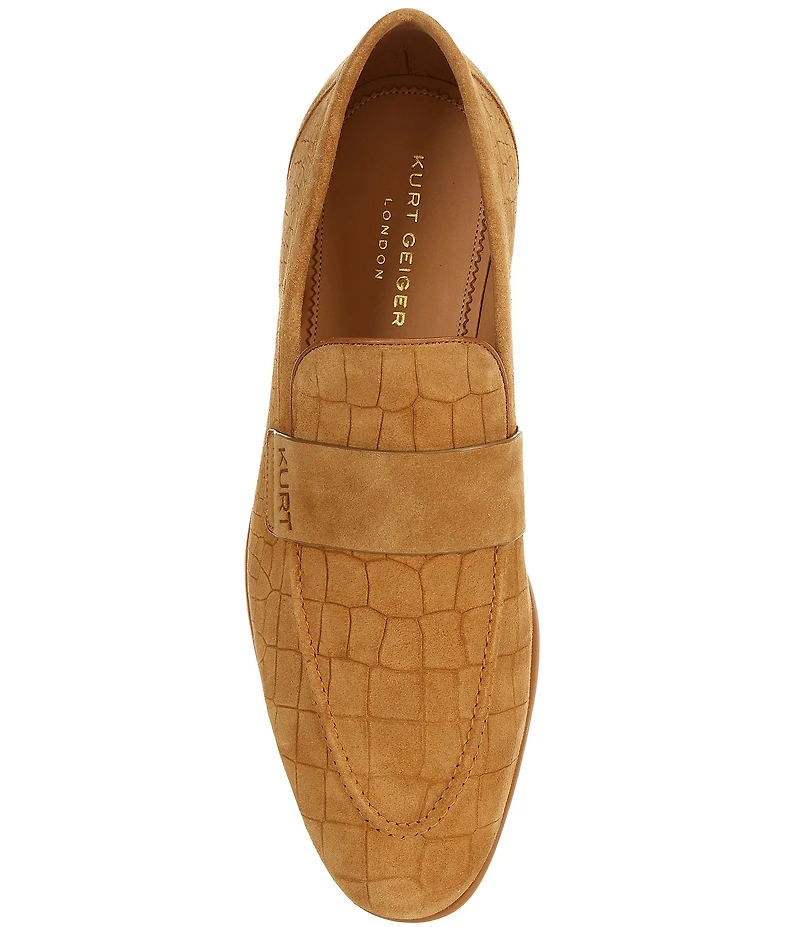 Kurt Geiger London Men's Aldgate Flex Croco Embossed Suede Loafers