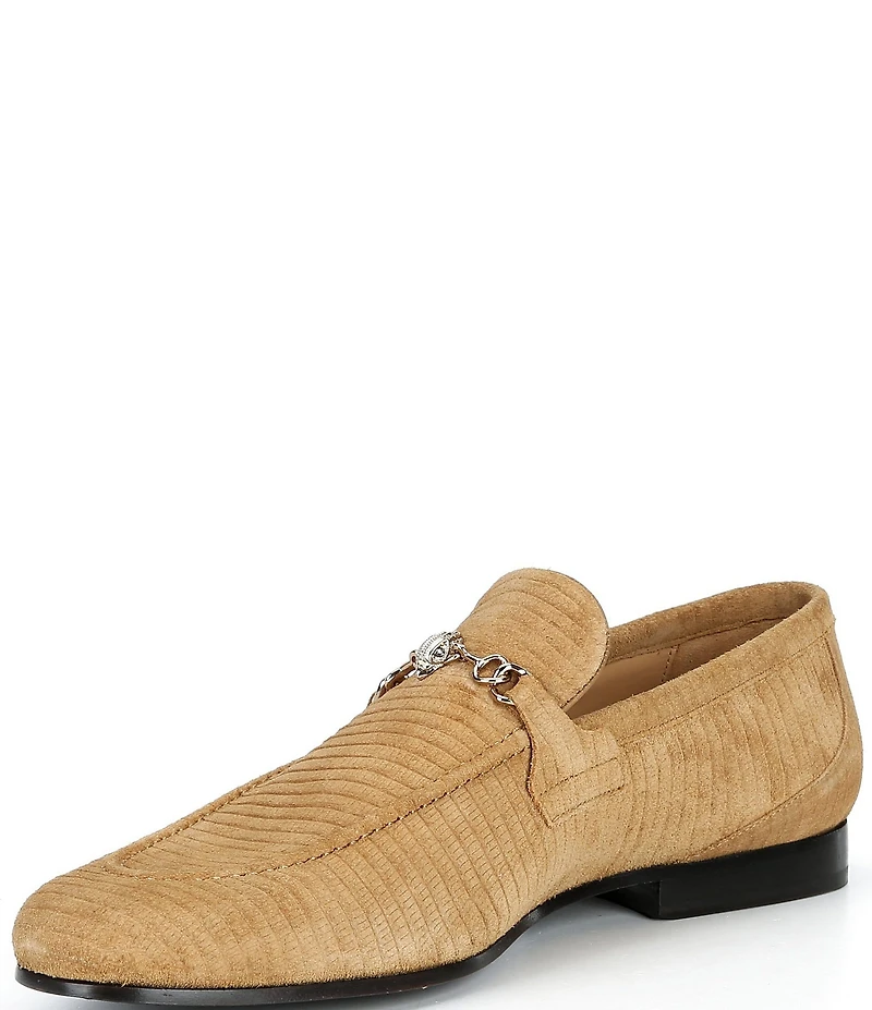 Kurt Geiger London Men's Alton Bit Buckle Lizard Embossed Suede Loafers