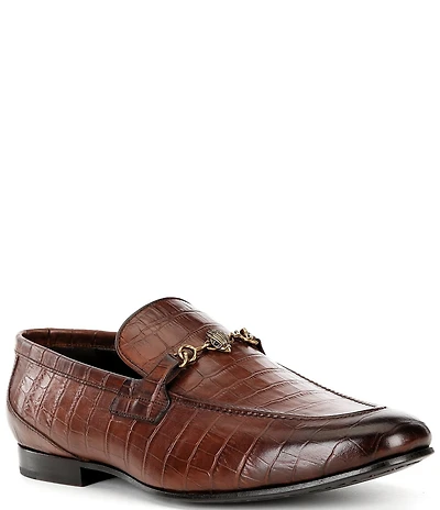Kurt Geiger London Men's Alton Bit Buckle Croco Embossed Leather Loafers