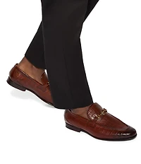 Kurt Geiger London Men's Alton Bit Buckle Croco Embossed Leather Loafers