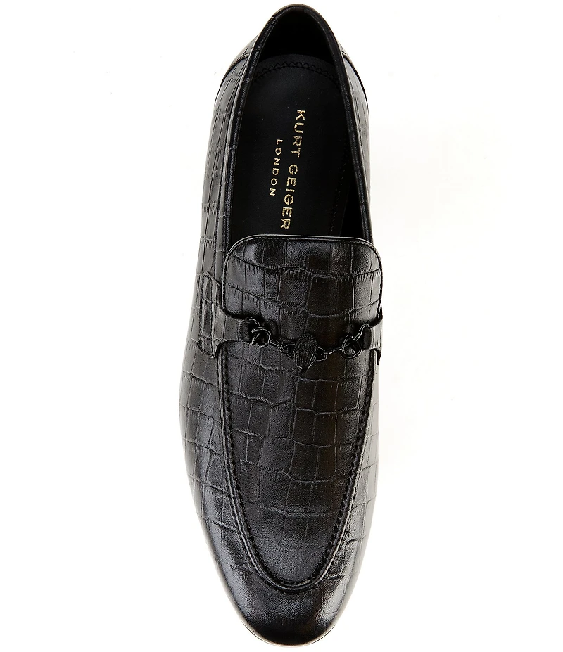 Kurt Geiger London Men's Alton Bit Buckle Croco Embossed Leather Loafers