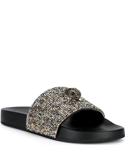Kurt Geiger London Men's Brockwell Gold Crystal Pool Slide Sandals