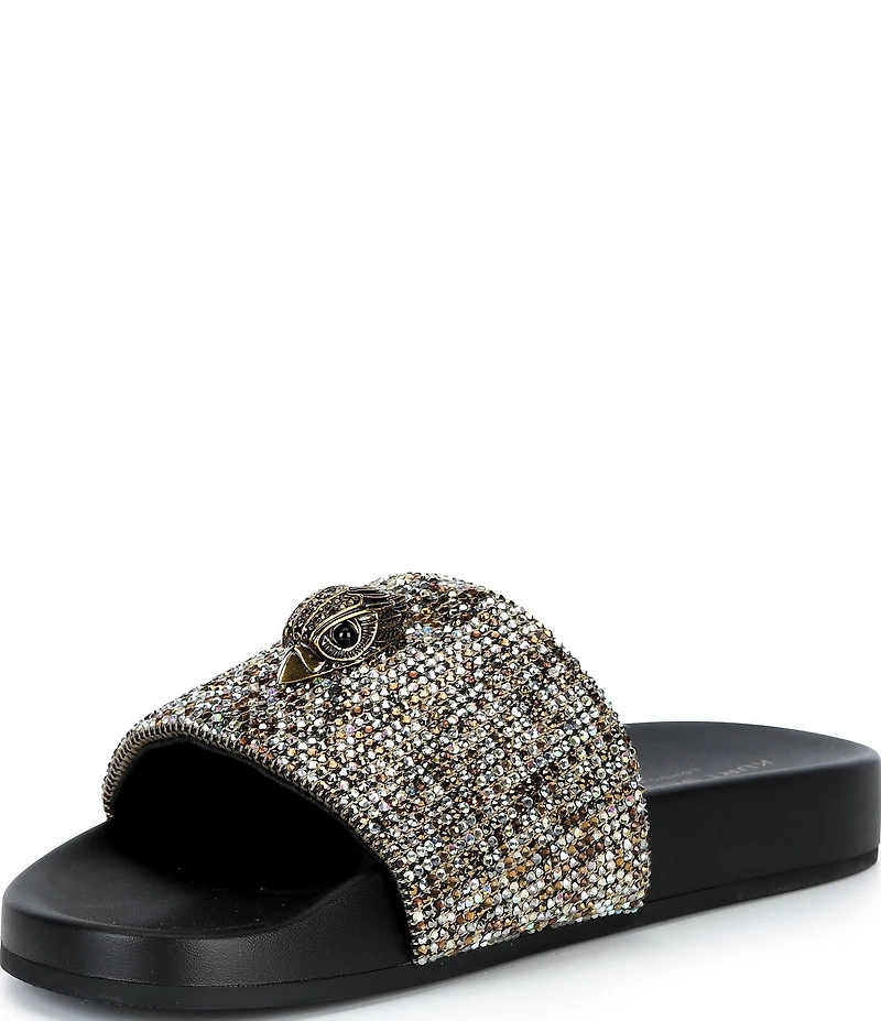 Kurt Geiger London Men's Brockwell Gold Crystal Pool Slide Sandals