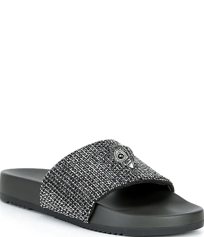 Kurt Geiger London Men's Brockwell Silver Crystal Pool Slide Sandals