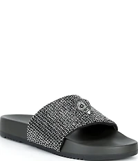 Kurt Geiger London Men's Brockwell Silver Crystal Pool Slide Sandals