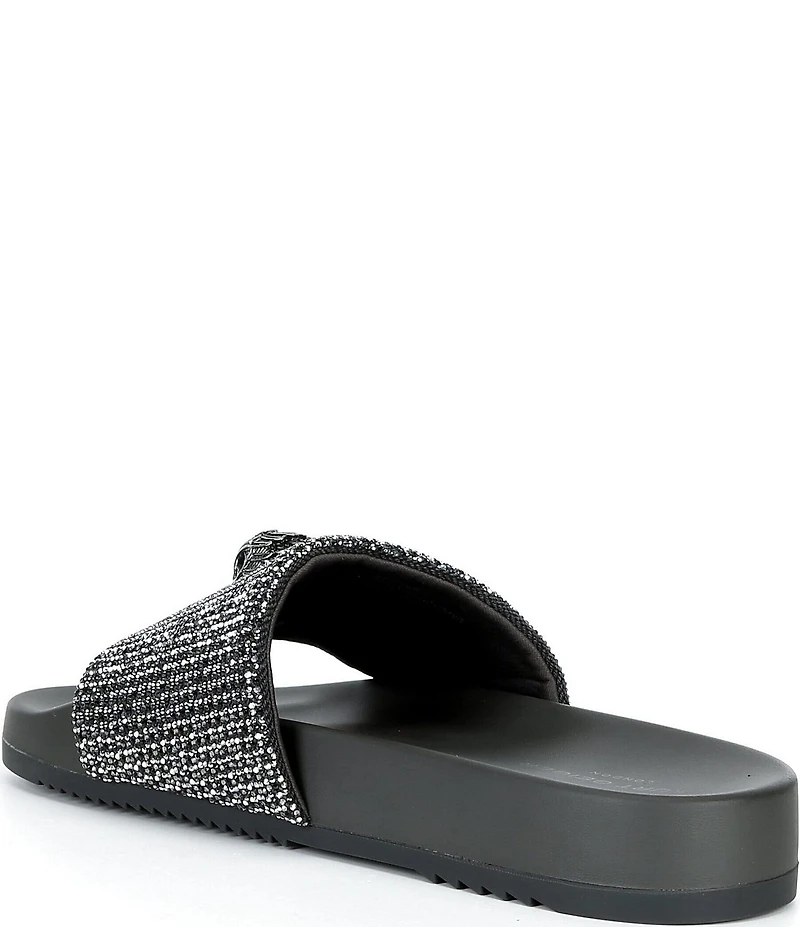 Kurt Geiger London Men's Brockwell Silver Crystal Pool Slide Sandals