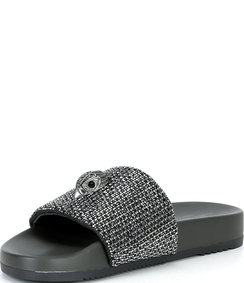 Kurt Geiger London Men's Brockwell Silver Crystal Pool Slide Sandals