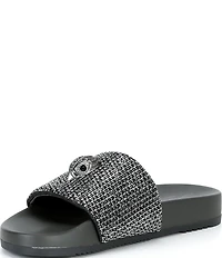 Kurt Geiger London Men's Brockwell Silver Crystal Pool Slide Sandals