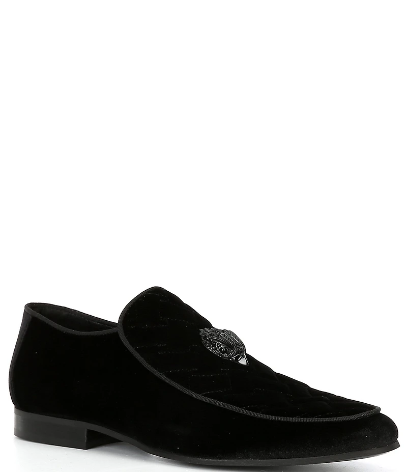Kurt Geiger London Men's Hugh Quilted Velvet Drenched Logo Ornament Slip On Loafers