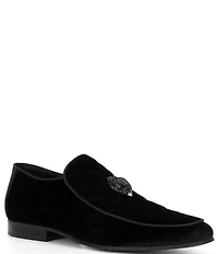 Kurt Geiger London Men's Hugh Quilted Velvet Drenched Logo Ornament Slip On Loafers