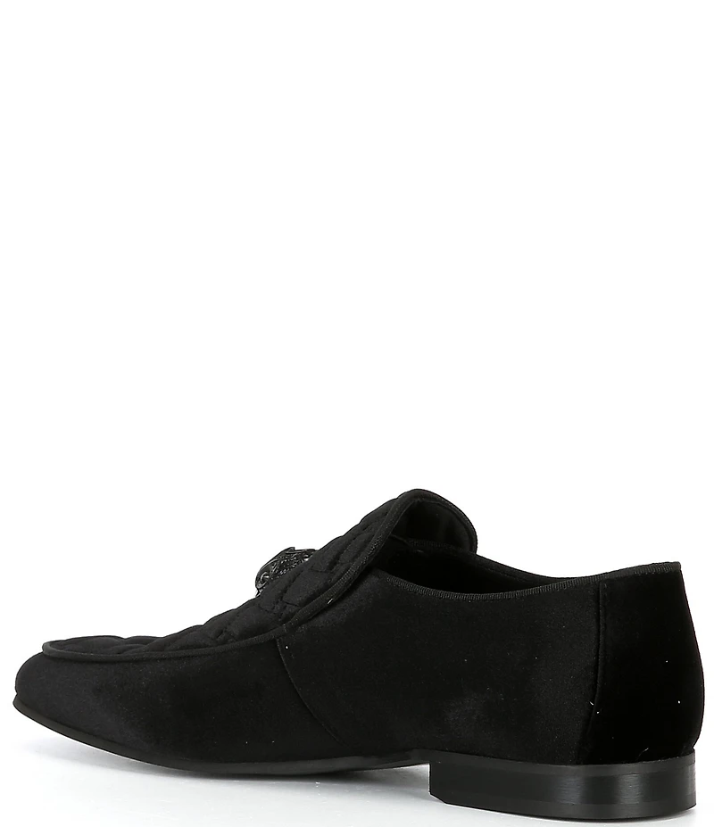 Kurt Geiger London Men's Hugh Quilted Velvet Drenched Logo Ornament Slip On Loafers