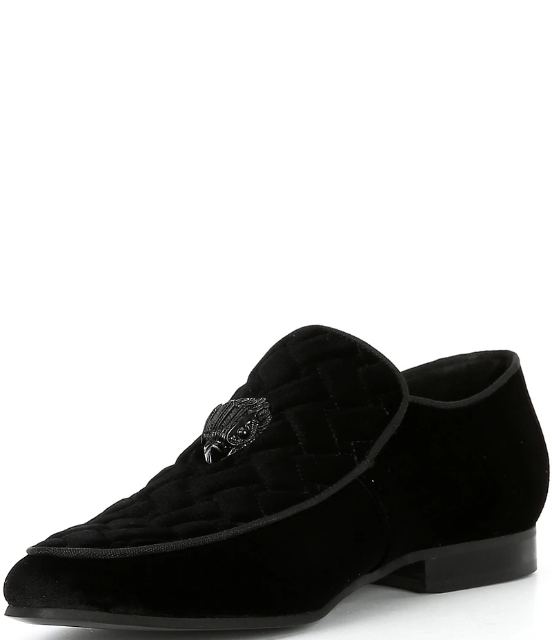 Kurt Geiger London Men's Hugh Quilted Velvet Drenched Logo Ornament Slip On Loafers