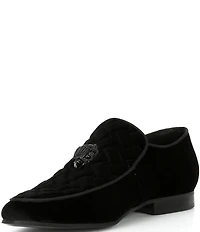 Kurt Geiger London Men's Hugh Quilted Velvet Drenched Logo Ornament Slip On Loafers